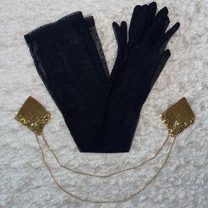 NWT Savage X Fenty Honeymoon Lingerie Sexy Long Gloves & Gold Nipple Chain Sz XL